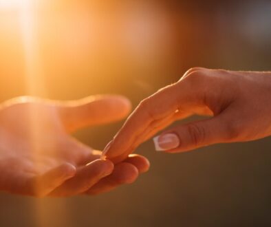 Newlyweds hands affectionate touch each other